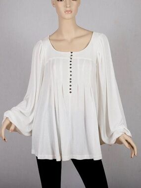 Free People Ivory white Boho Button-Front Peasant Tunic